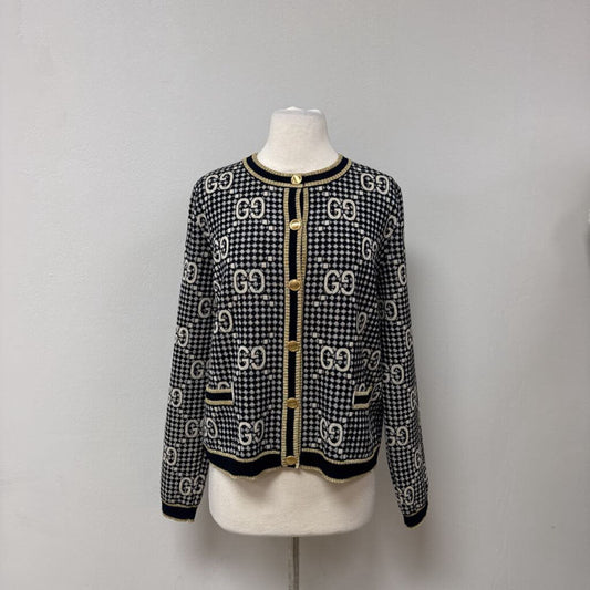 Gucci Logo Metallic Button Up Cropped Cardigan