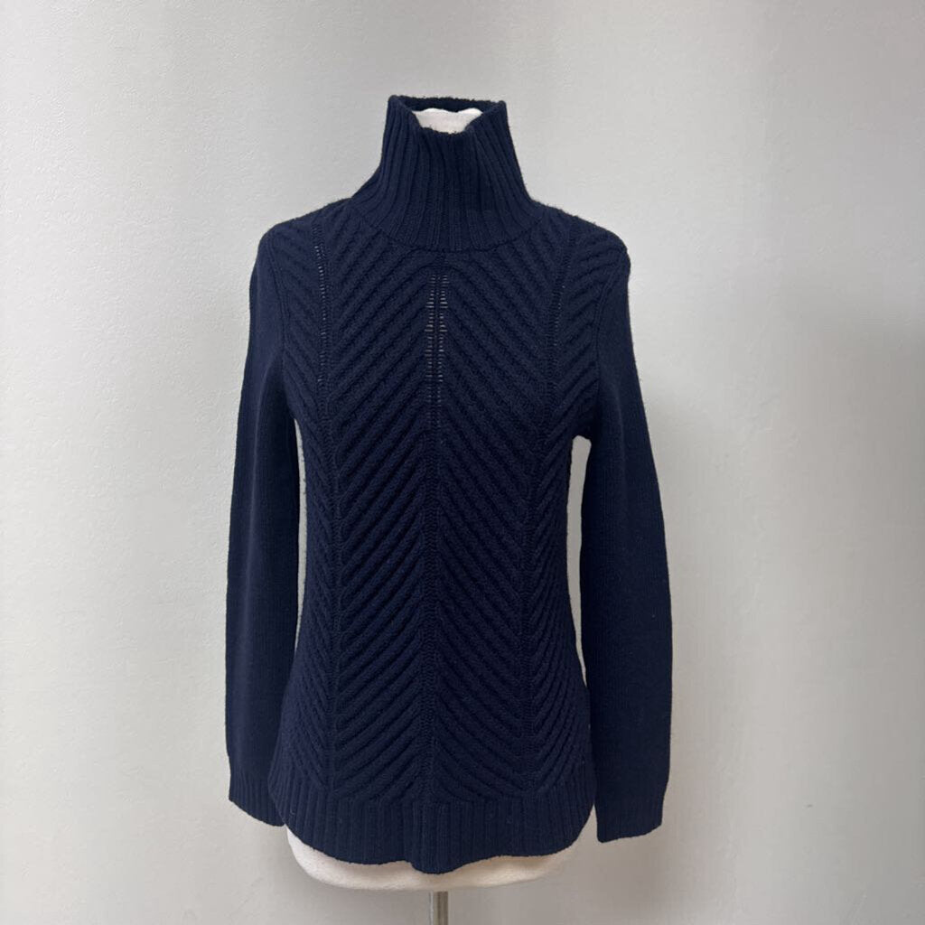 Vince Navy Mock Neck Cable Knit Sweater