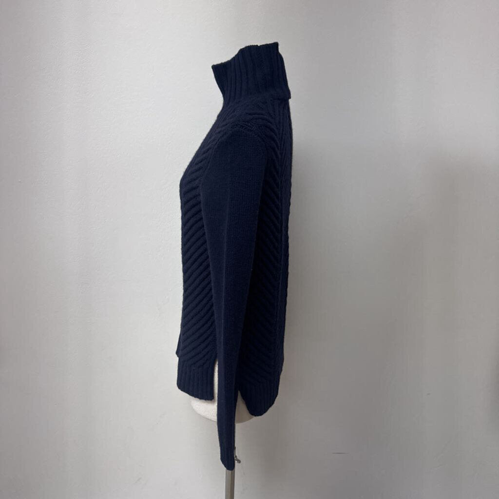 Vince Navy Mock Neck Cable Knit Sweater