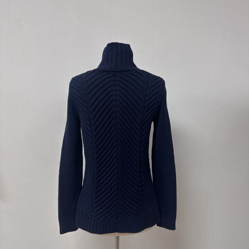 Vince Navy Mock Neck Cable Knit Sweater