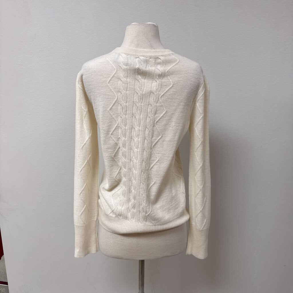 EK Knitwear Ivory Cashmere Cable Knit Sweater NWT