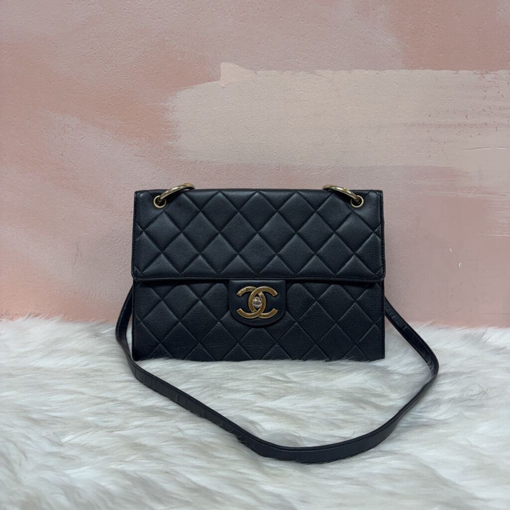 Chanel Black Caviar Leather Trapezio Flap Bag '13-'14