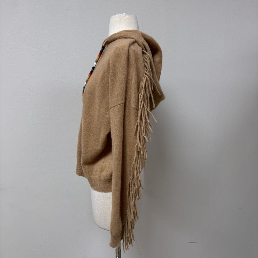 Minnie Rose Tan Fringe Cashmere Zip Up