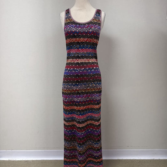 M Missoni Pink Multi Metallic Chevron Maxi Dress