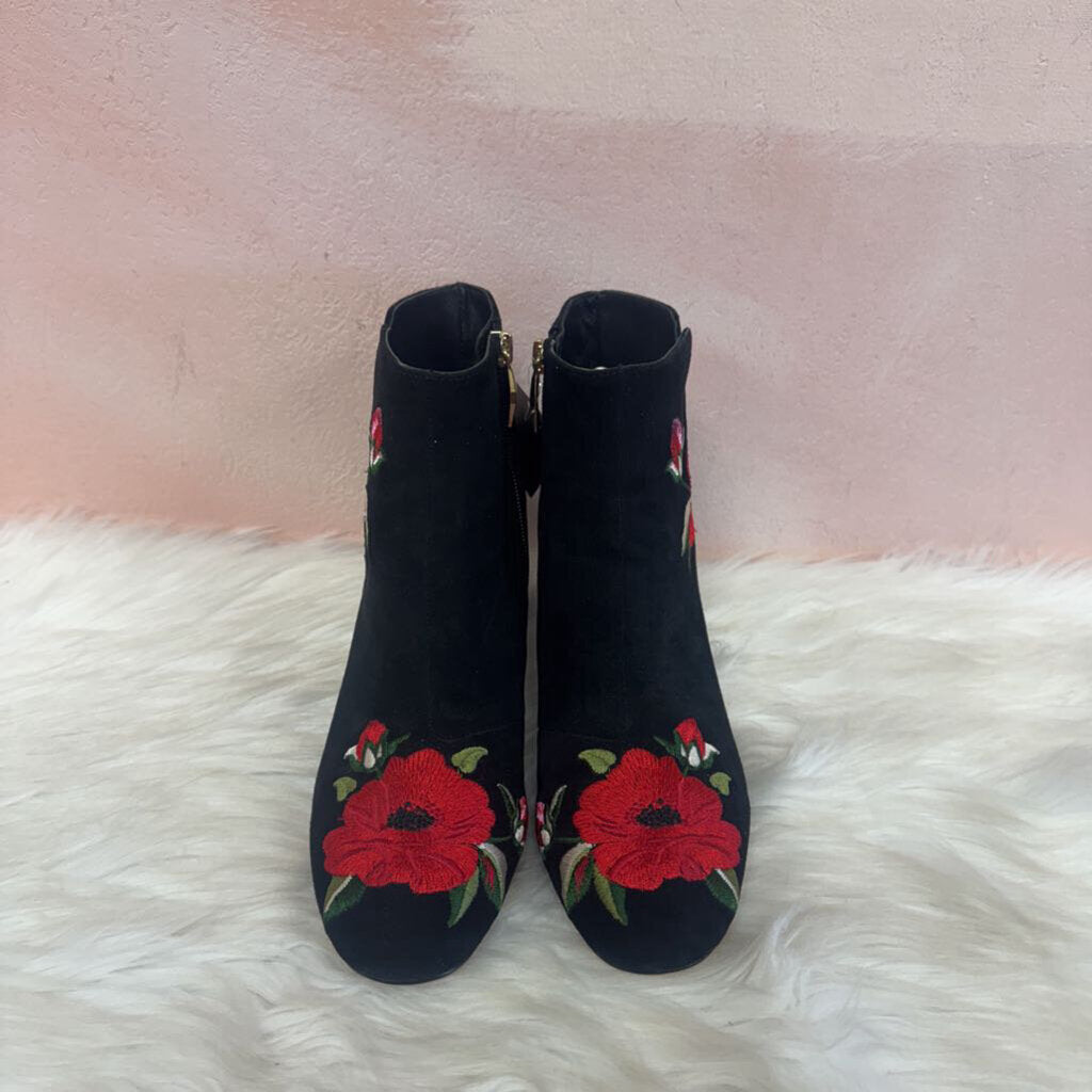 Kate Spade Black and Red Embroidered Suede Boot