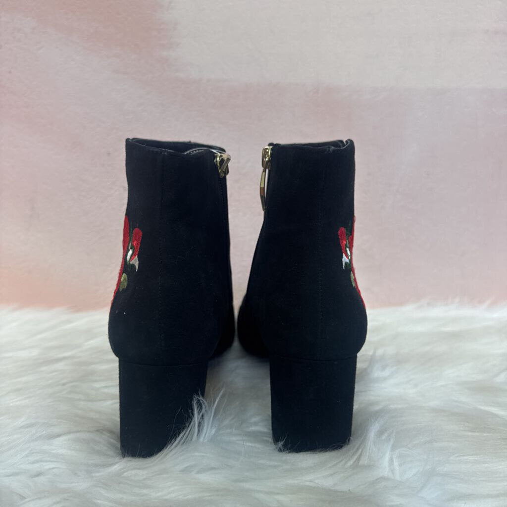 Kate Spade Black and Red Embroidered Suede Boot