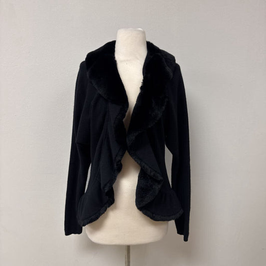 TSE Black Fur Trimmed Cardigan (As Is)