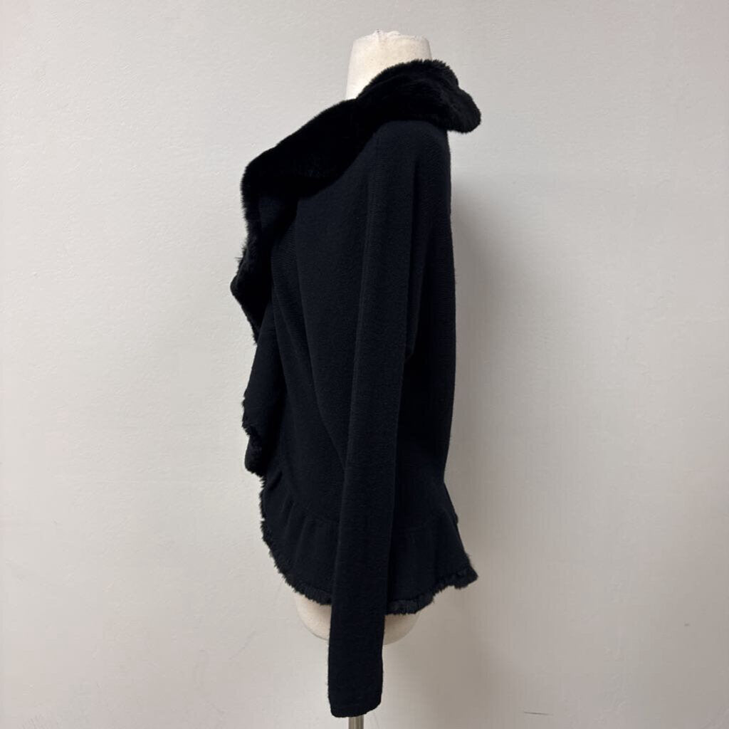 TSE Black Fur Trimmed Cardigan (As Is)