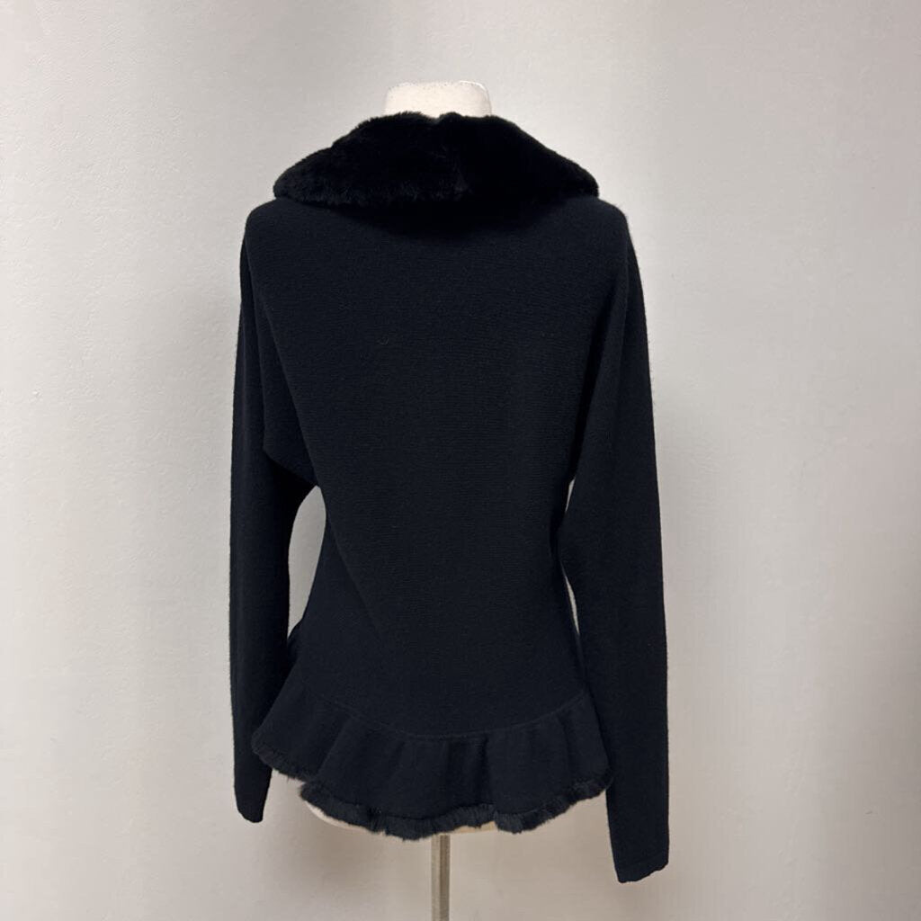 TSE Black Fur Trimmed Cardigan (As Is)