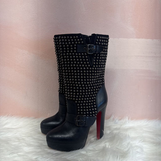 Louboutin Black Studded Biker Boots