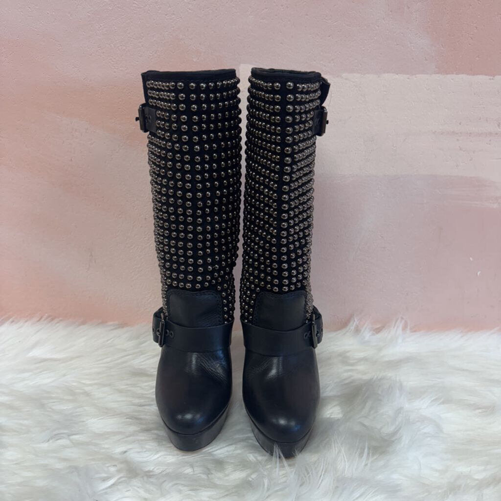 Louboutin Black Studded Biker Boots