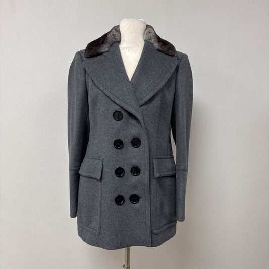 Burberry Grey Wool Blend Fur Trimmed Peacoat