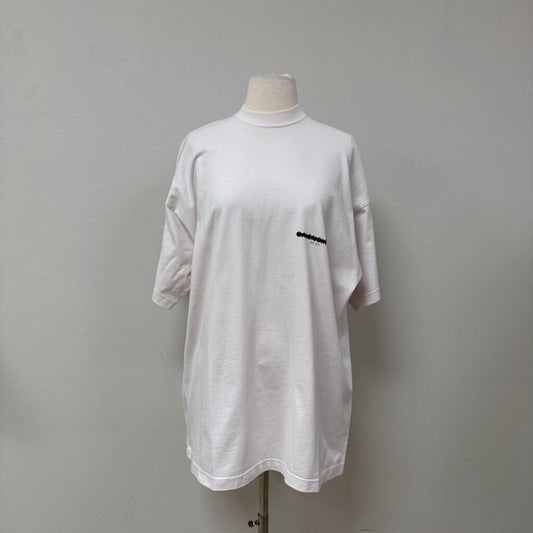 Balenciaga Ecru Mock Neck Logo Oversized Tee (As Is)