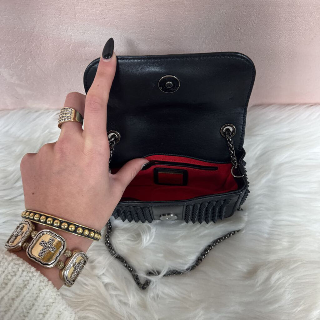 Louboutin Black Studded Bow Accent Mini Flap Bag