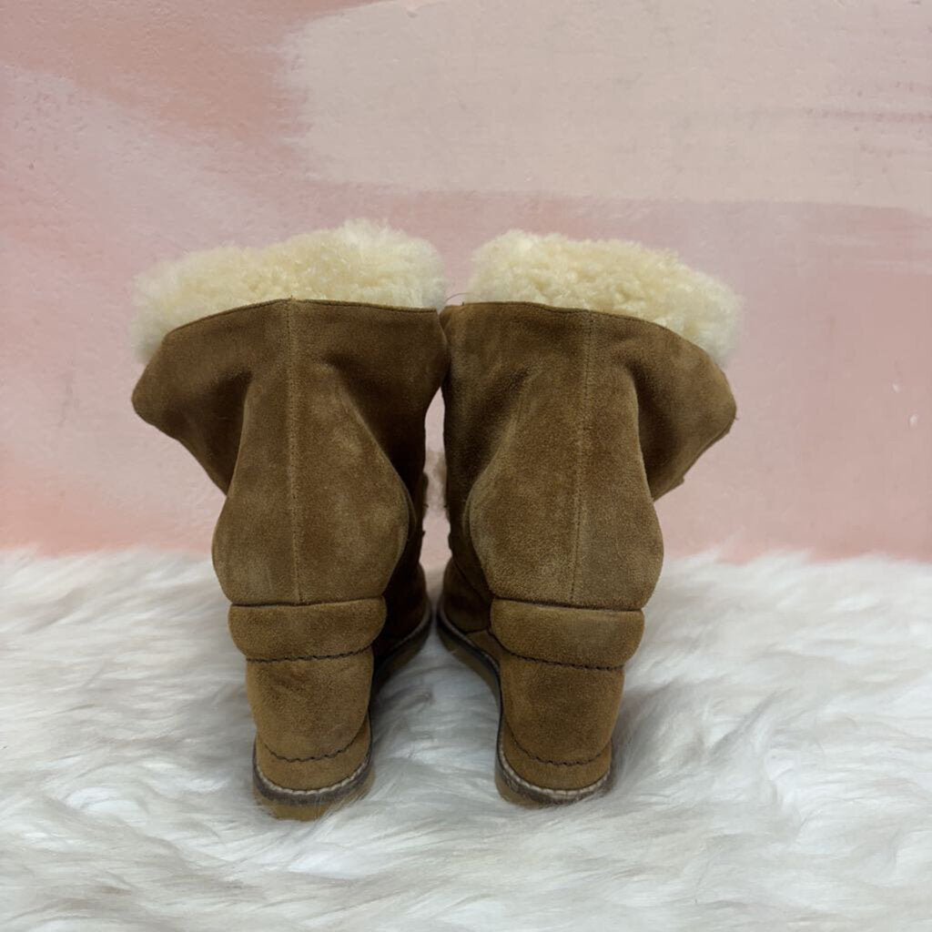 Chloe Brown Suede and Shearling Platform Boot