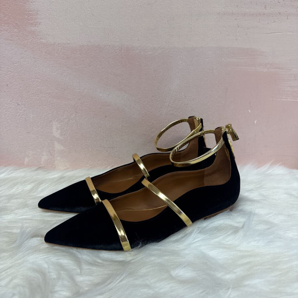 Malone Black and Gold Velvet Flat NWT