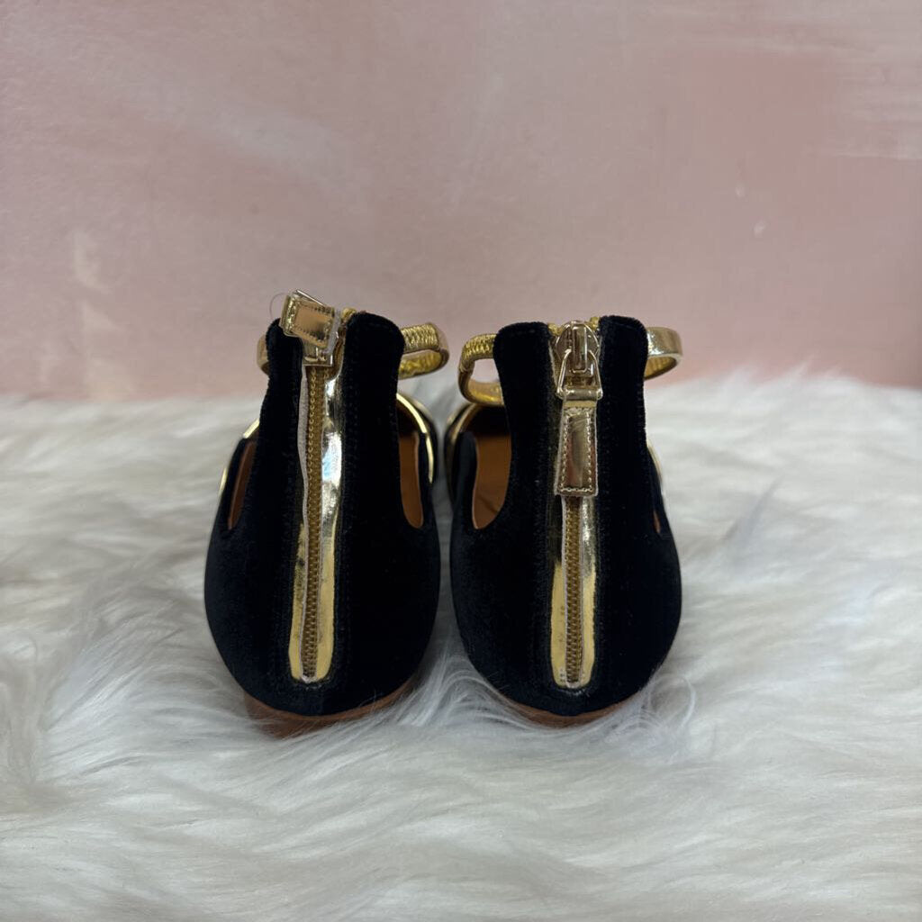 Malone Black and Gold Velvet Flat NWT