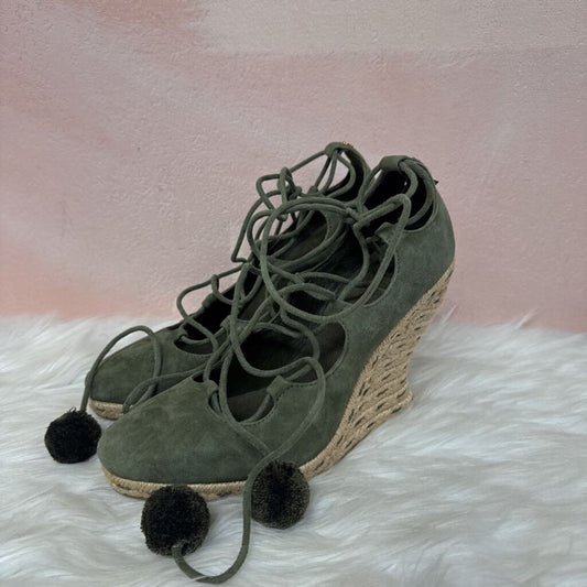 Tory Burch Green Suede Lace Up Wedge