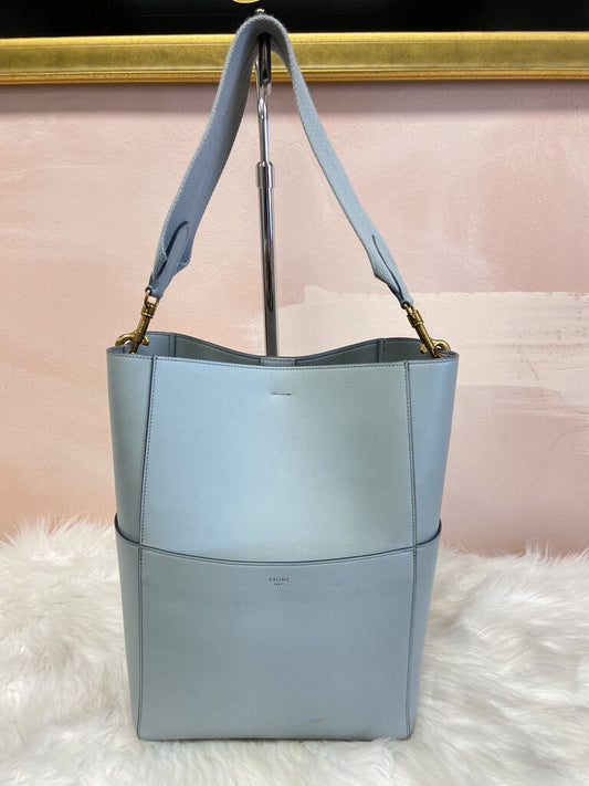 Celine Light Blue Leather Seau Sangle Bucket Bag