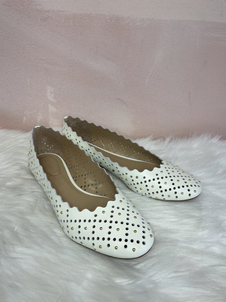 Chloe White Perforated Ballet Flat